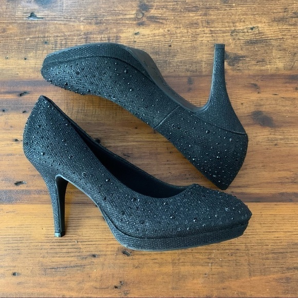 Silver Slippers Sparkle Black Sequin Party Formal Heels Sz 9.5 - Picture 1 of 6